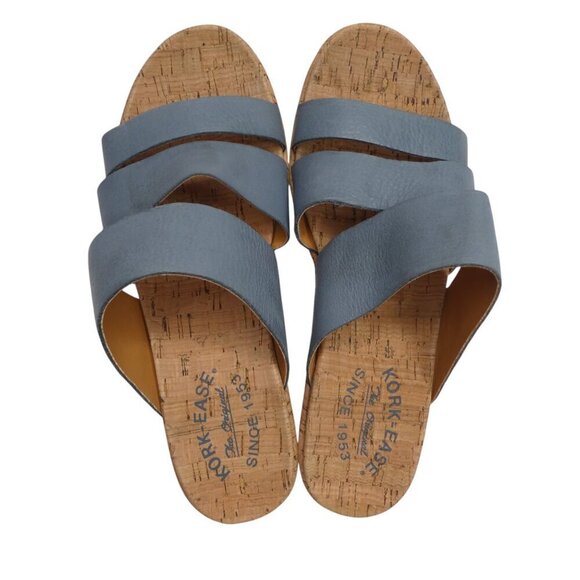 Kork-Ease Blue Leather Open Toe Wedge Heel Sandals Womens 7 - Picture 9 of 12